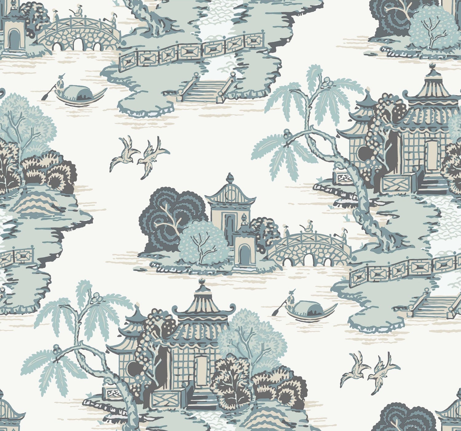 Asian Chinoiserie and Toile Wallpaper
