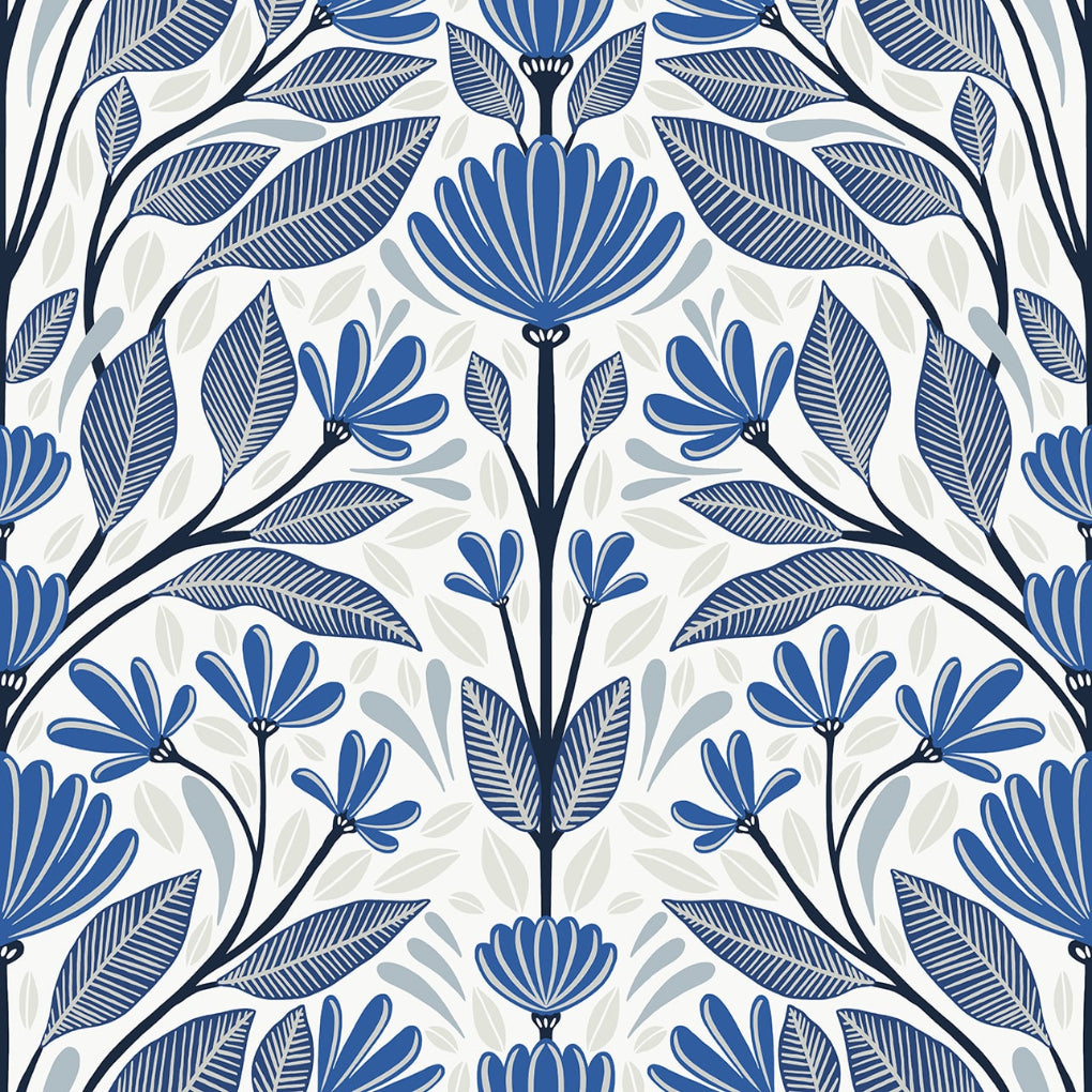 Blue floral pattern on a white background